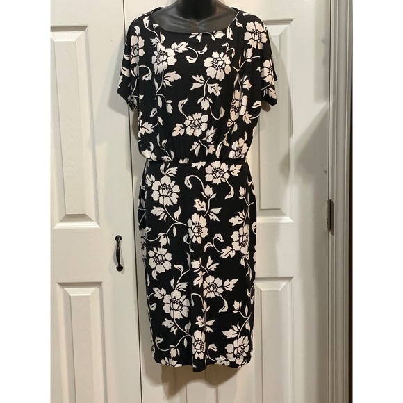 Ann Taylor Factory Black Floral Print Career Office Sheath Dress - M - Picture 2 of 4